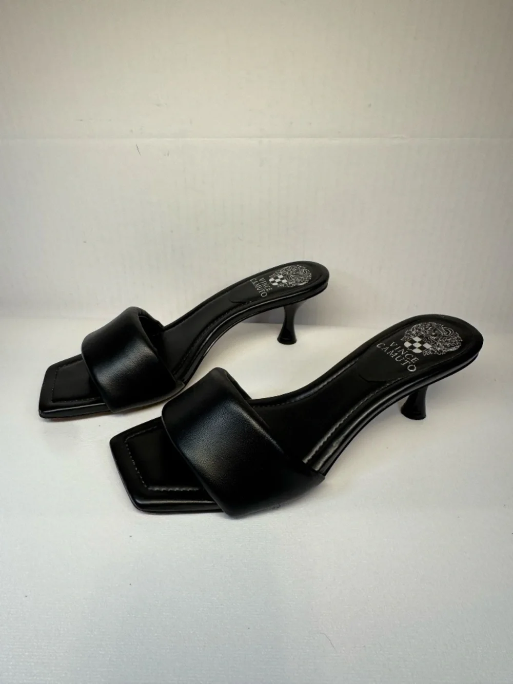Vince Camuto Black Square Toe Kitten Heel Slide Sandals 7M